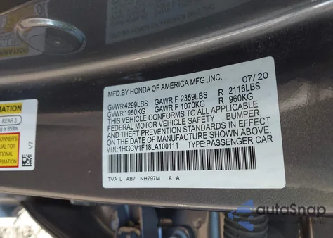 2020 Honda Accord Lx z USA, uszkodzony, nr VIN 1HGCV1F18LA100111